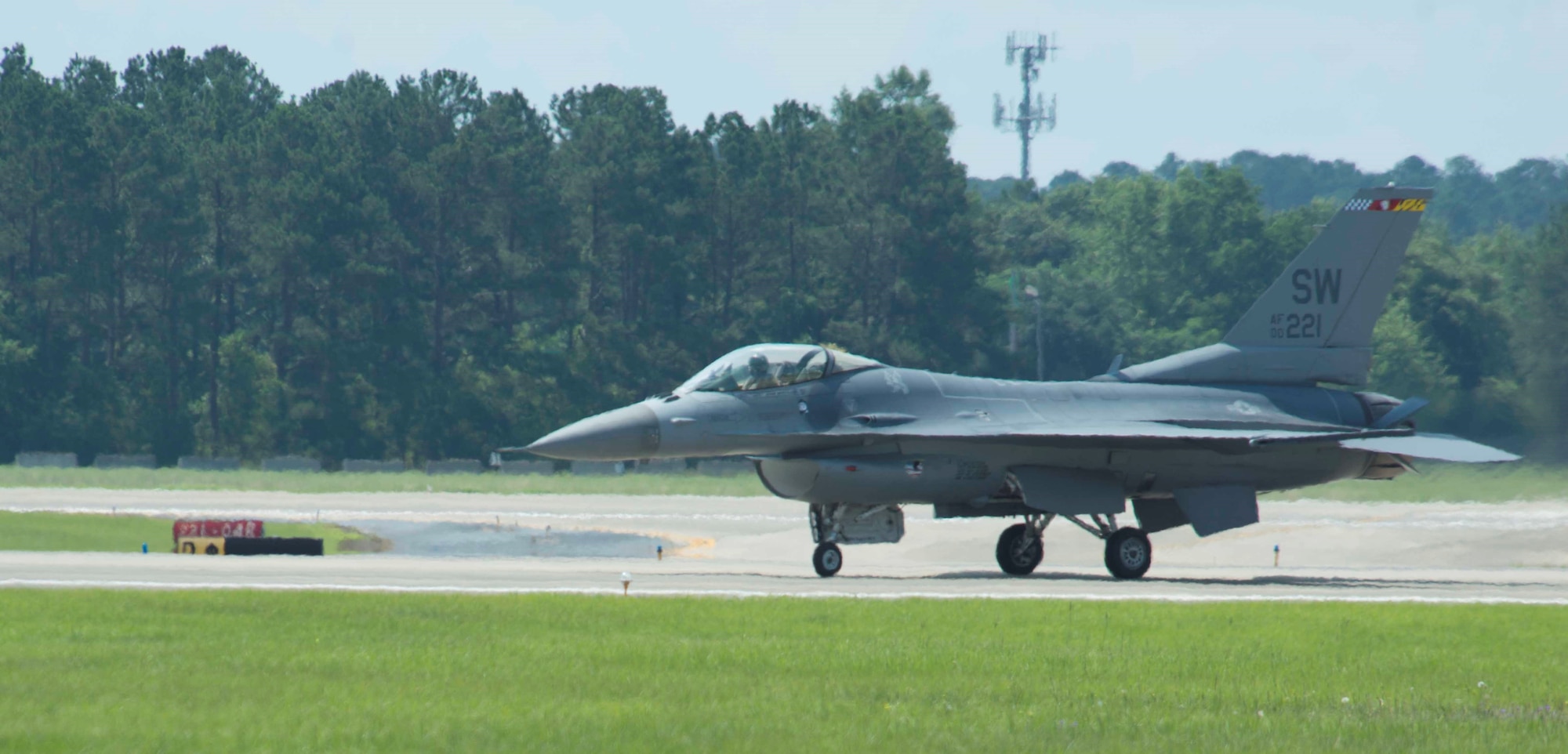 U.S. Air Force Maj. John Waters, Air Combat Command Viper Demonstration Team commander and pilot, taxis an F-16CM Fighting Falcon at Shaw Air Force Base, S.C., June 9, 2018.