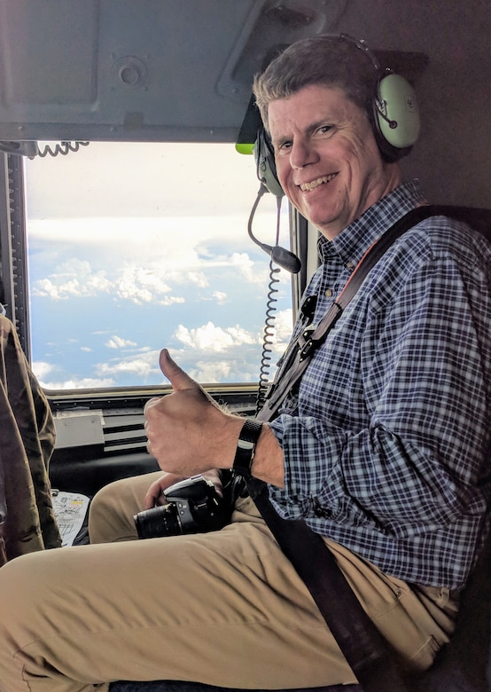 Brent Jonas, Director of Stakeholder Relations for Charleston Regional Development Alliance participates in Joint Base Charleston's large formation exercise May 22, 2018. Charleston civic leaders and legislators were invited to go on the exercise to learn about the base's mobility mission.