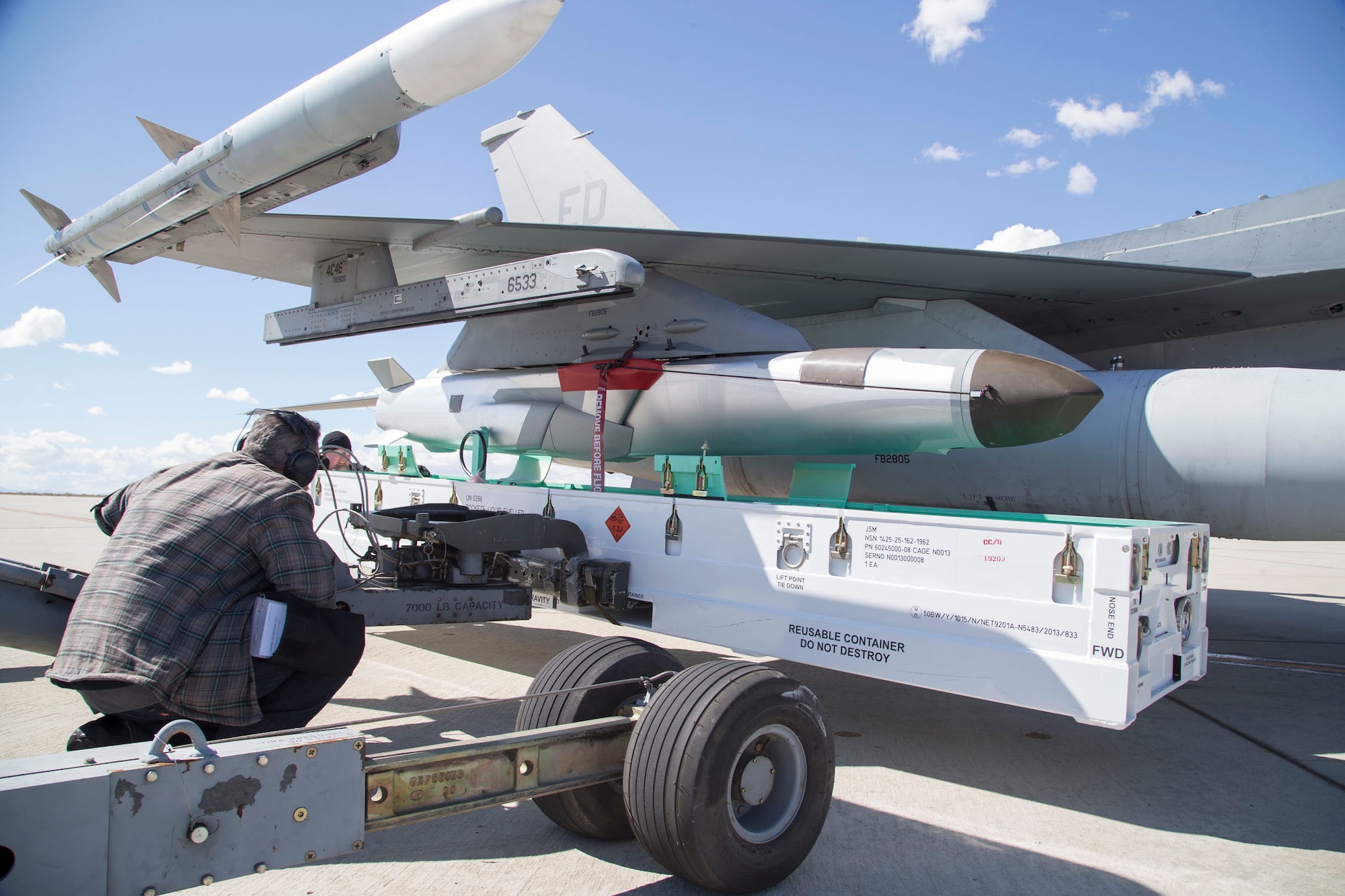 An Edwards KC-135 Stratotanker refuels a U.S. Air Force F-16 Fighting Falcon while it carries a developmental test version of Norway’s Joint Strike Missile. When development is complete, the JSM is intended for use aboard the F-35A Lighting II. The 416th Flight Test Squadron recently wrapped up JSM testing. (U.S. Air Force photo)