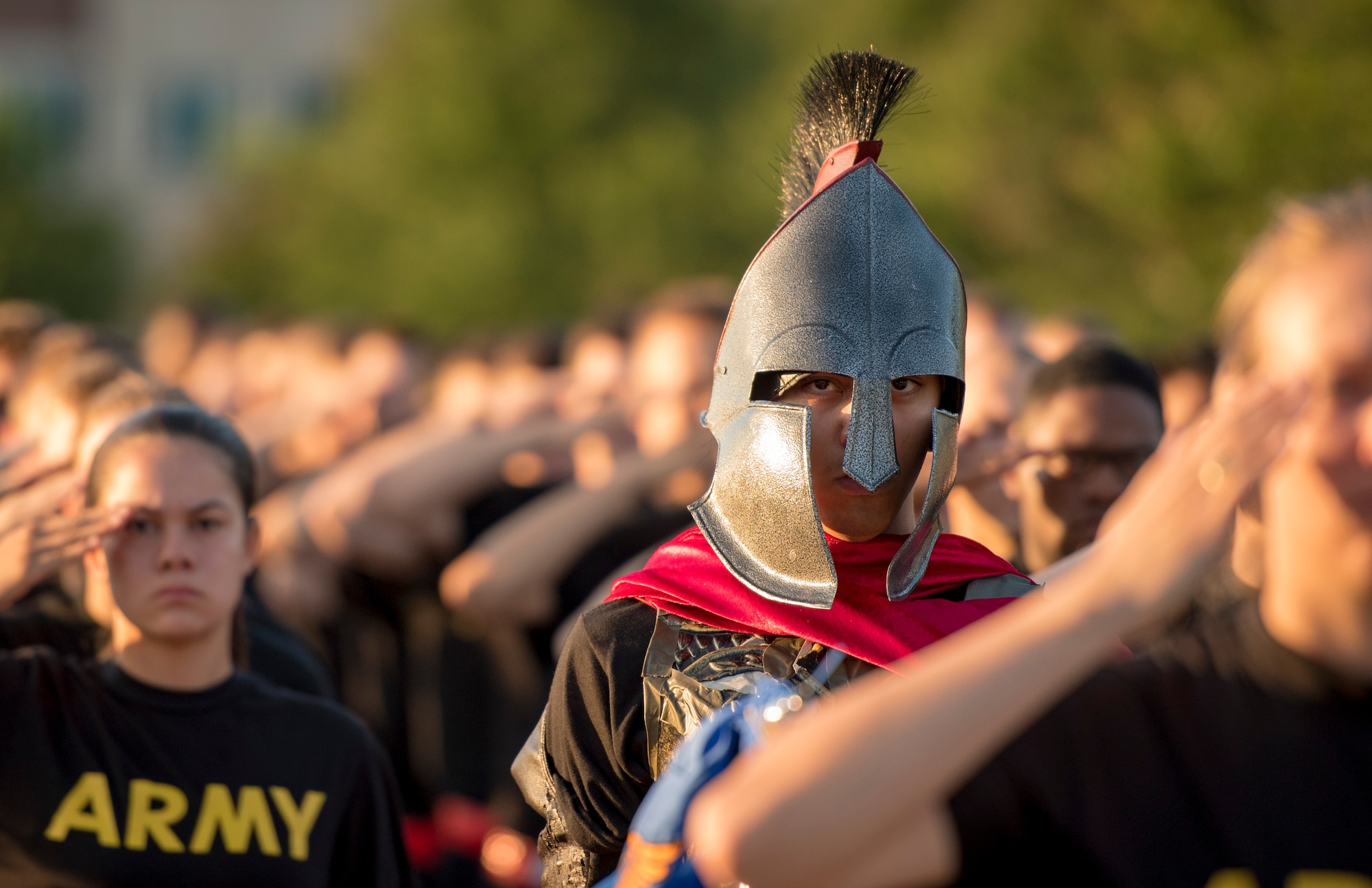 U.S. Army Soldiers stand in formation before the Army 243rd Birthday Run Celebration at Joint Base Langley-Eustis, Virginia, June 14, 2018.