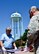 Charles Robert Johnson Jr. folds a 48-star flag with Maj. Scott Allen, 910th Airlift Wing chief of Public Affairs, on Flag Day, June 14, 2018, here.