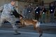 Military Working Dog (MWD) Ttoby bites Staff Sgt. Billy Benson, 23d Security Forces Squadron MWD handler, during the Joint Civilian Orientation Course 88 (JCOC), June 13, 2018, at Moody Air Force Base, Ga. The mission of JCOC is to increase the public’s understanding of the military through engagements between the armed forces and course members. (U.S. Air Force photo by Senior Airman Daniel Snider)