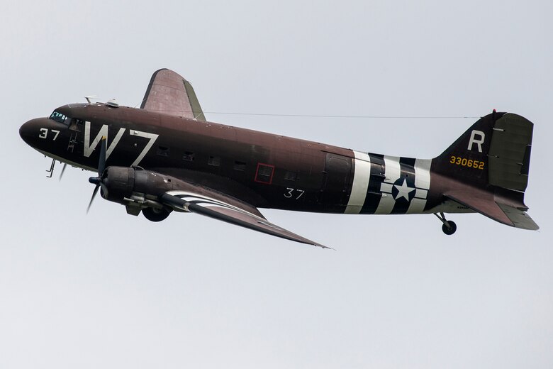 A National Warplane Museum C-47 performs a flyby at the Niagara Falls International Airport before participating in a Heritage Flight on June 7, 2018, Niagara Falls, N.Y. The museum is a voluntary organization dedicated to the restoration and preservation of World War II and Korean War era military aircraft. (U.S. Air Force photo by Master Sgt. Greg Steele/Released)