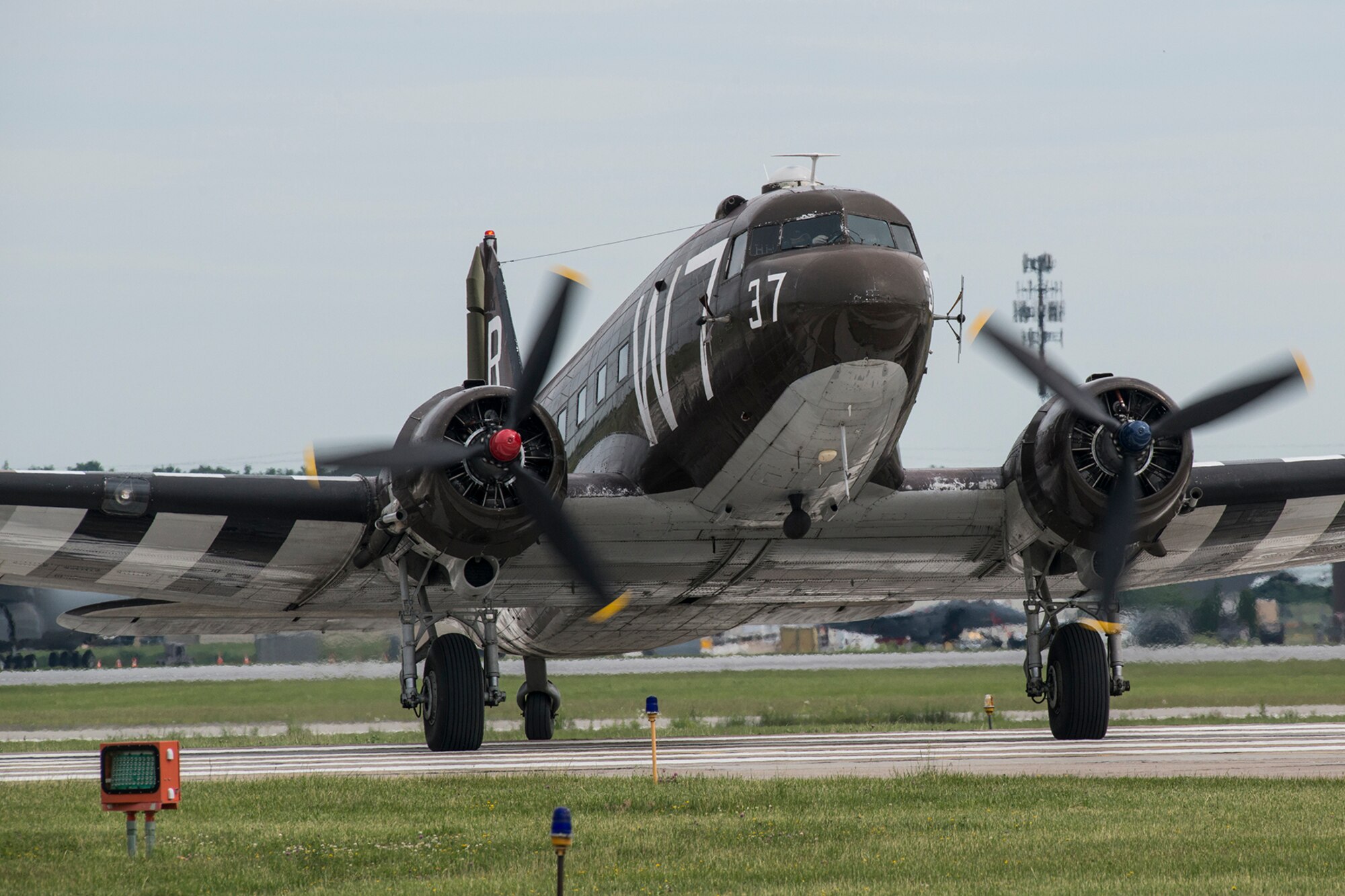 A National Warplane Museum C-47 arrives at the Niagara Falls International Airport to participate in a Heritage Flight on June 7, 2018, Niagara Falls, N.Y. The museum is a voluntary organization dedicated to the restoration and preservation of World War II and Korean War era military aircraft. (U.S. Air Force photo by Master Sgt. Greg Steele/Released)