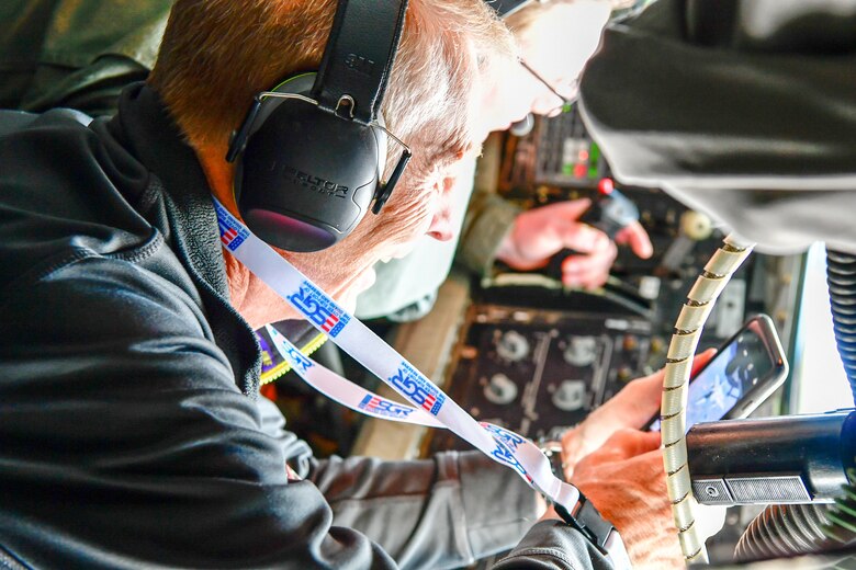 As part of the Employer Support of the Guard and Reserve (ESGR) Bosslift program, the Washington Air National Guard's 141st Air Refueling Wing flew civilian employers on KC-135s where they witnessed F-15s from the 142nd Fighter Wing, Oregon Air National Guard, be refueled June 7, 2018. (U.S. Air National Guard photo by Capt. Colette Muller)