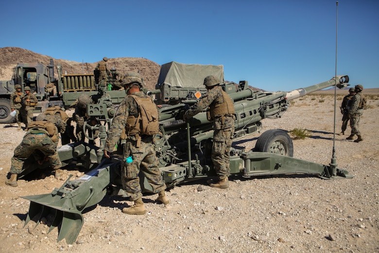 Marines with Mike Battery, 3rd Battalion, 14th Marine Regiment, 4th Marine Division, conduct dry fire drills in preparation for their direct fire shoot during Integrated Training Exercise 4-18. ITX 4-18 is a live-fire and maneuver combined arms exercise designed to train battalion and squadron-sized units in tactics, techniques, and procedures required to provide a sustainable and ready operational reserve for employment across the full spectrum of crisis and global employment.