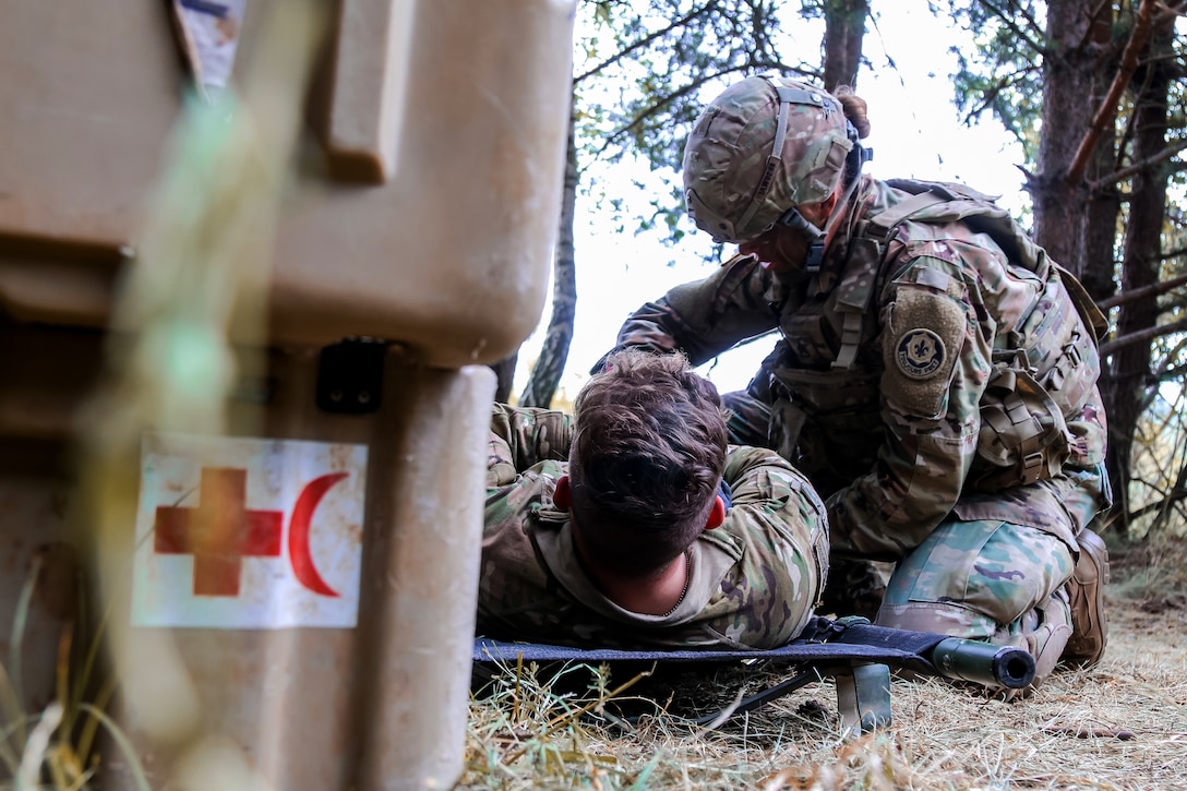 Troops perform first aid training during exercise Puma 2 Operation.