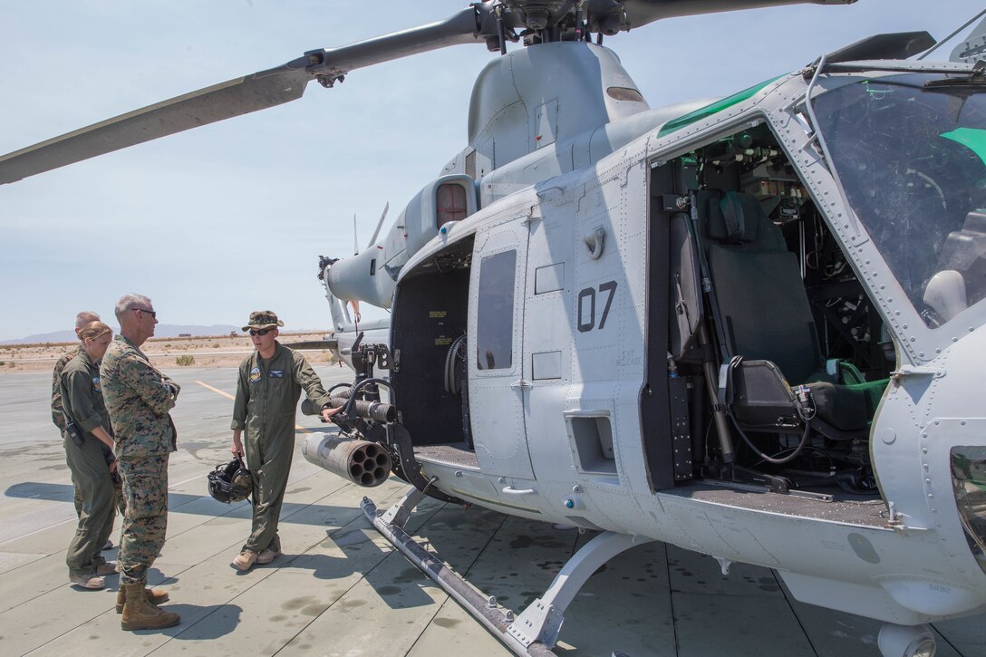 Lt. Gen. Rex C. McMillian, commanding officer of Marine Forces Reserve and Marine Forces North, speaks to the Marines of Marine Light Attack Helicopter Squadron 775, 4th Marine Aircraft Wing, during Integrated Training Exercise 4-18 at Marine Corps Air Ground Combat Center Twentynine Palms, Calif., June 13, 2018.