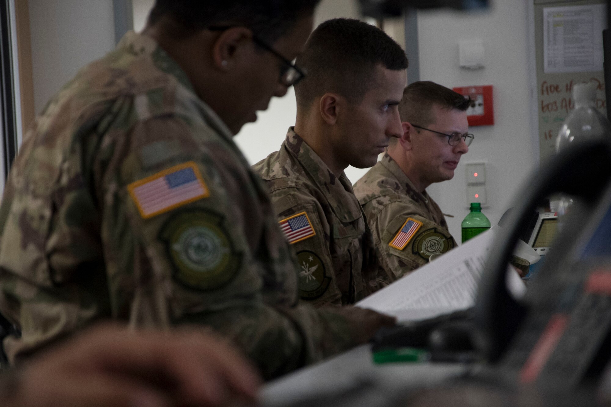 Airmen from the 621st Contingency Response Wing, located bi-coastally at Joint Base McGuire-Dix-Lakehurst, New Jersey, and Travis Air Force Base, California, provide command and control during Exercise Swift Response 18 at Ramstein Air Base, RP, Germany on June 5, 2018. (U.S. Air Force photo by Tech Sgt. Robert Waggoner/RELEASED)