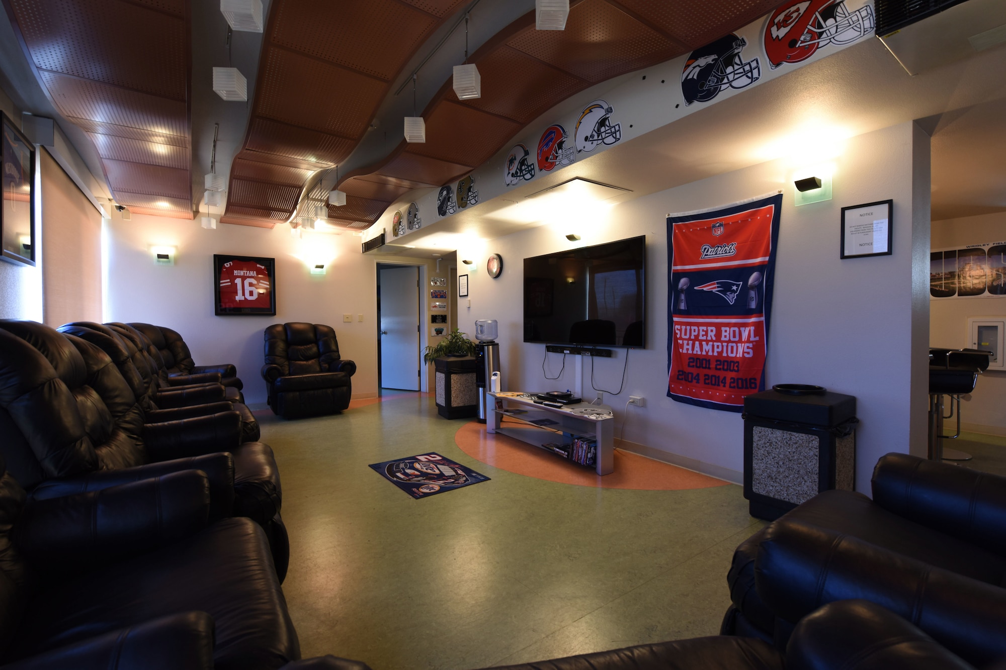 “The Vibe” is a common lounge area for dorm residents, June 18, 2018, Vandenberg Air Force Base, Calif. The dayroom has a movie area, kitchen, and game room and it is available to all Airmen.