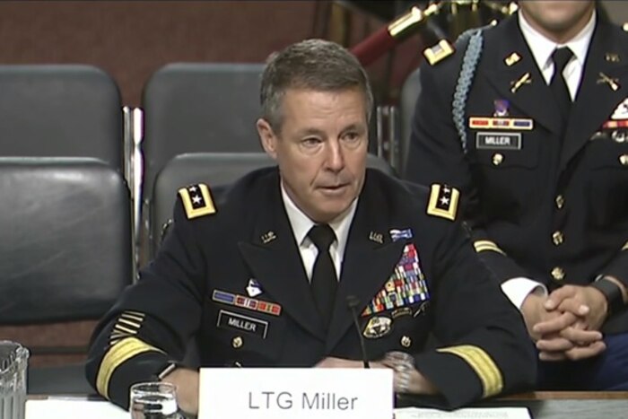 A military official testifies before a Senate committee.