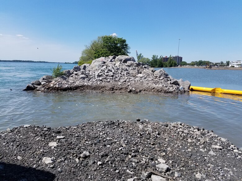 The U.S. Army Corps of Engineers, Buffalo District opened the stone dike wall between the Niagara River and Unity Island’s North Pond in June 2018, which will allow fresh water from the Niagara River to enter the pond, providing better connectivity for aquatic species.