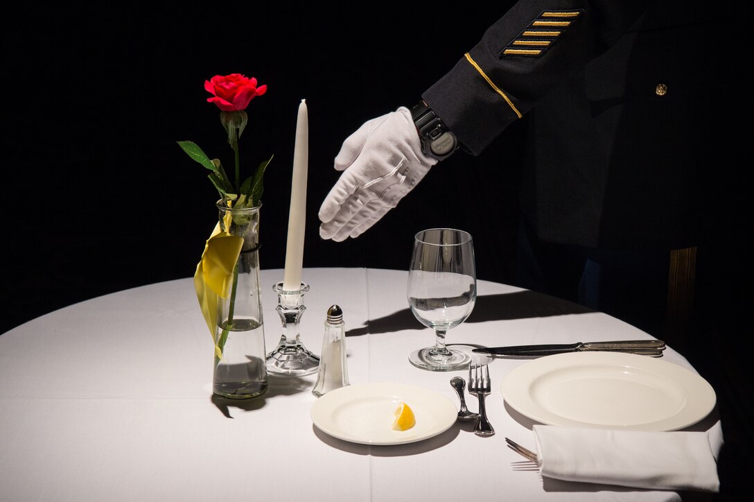 U.S. Army Sgt. 1st Class Raymond Pittman, McDonald Army Health Center radiology NCO in charge, performs a tribute to missing and fallen comrades during the Army Birthday Ball at the Colonial Williamsburg Lodge, in Williamsburg, Virginia, June 16, 2018.