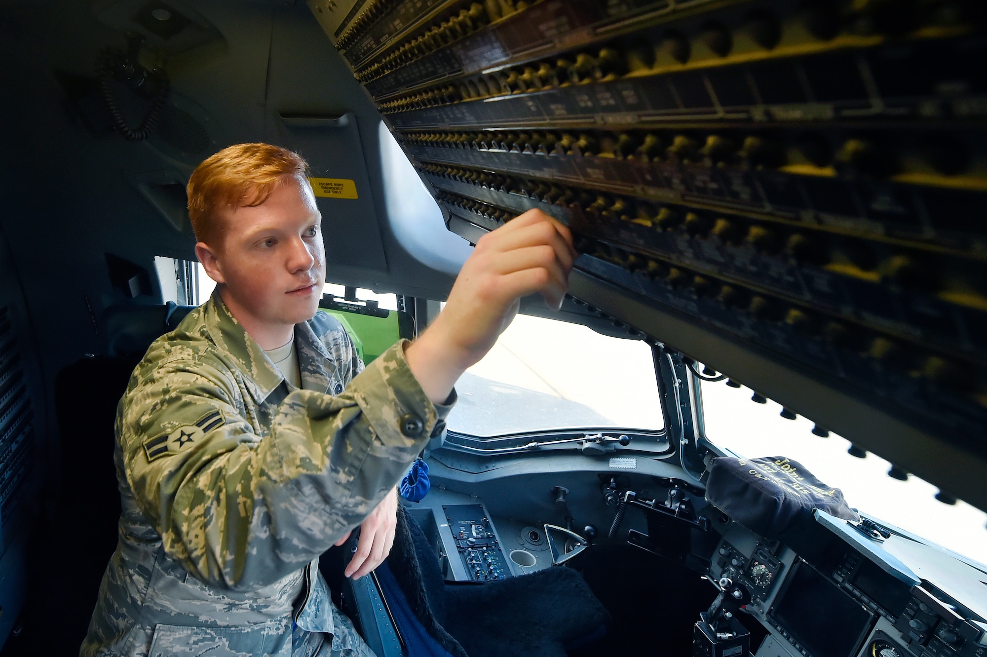 Airman 1st Class Andrew Causey, 437th Aircraft Maintenance Squadron crew chief, conducts a pre-launch inspection of a C-17 Globemaster III June 14, 2018, at Joint Base Charleston, S.C. Crew chiefs here are responsible for coordinating the care and maintenance of one of the largest fleets of C-17 aircraft in the Air Force in support of Air Mobility Command’s rapid global mobility mission.