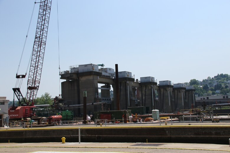 Work continues at Lock and Dam 4 on the Monongahela River at Charleroi.