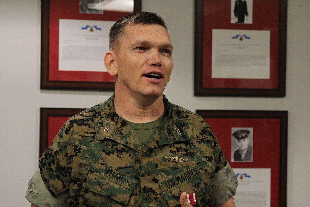 USAG CAMP HUMPHREYS, Korea – Col. Sydney Welch, U.S. Marine Corps Forces Korea G4 assistant chief of staff for logistics, is awarded the Meritorious Service Medal for superior performance here, June 15. Welch improved the command’s ability to support Marine Corps forces in theater. (Official U.S. Marine Corps photo by Sgt. Nathaniel Hanscom/Released)