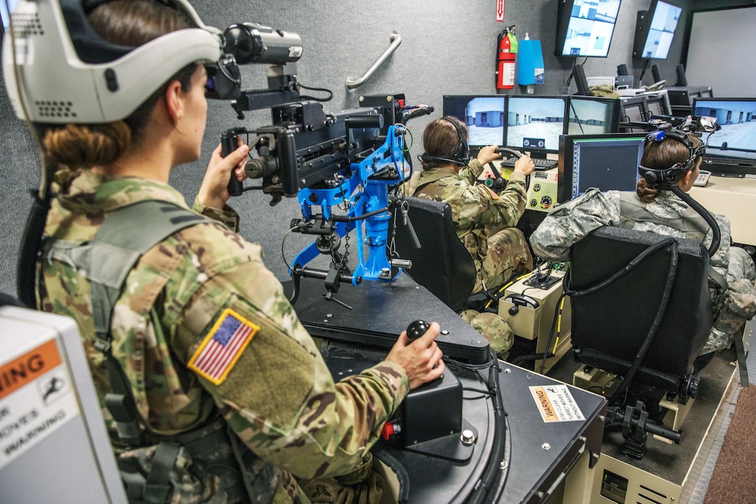 Guard soldiers participate in Virtual Convoy Operations Training.