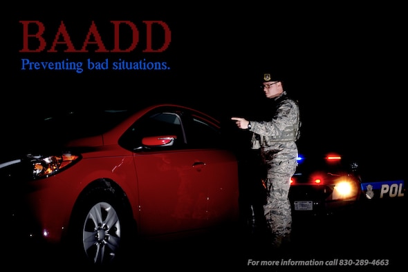 Base Airmen Against Drunk Driving, or BAADD for short, is a program on Laughlin Air Force Base, Texas that’s used to anonymously provide Airmen a free and anonymous ride home from the neighboring community of Del Rio, Texas, in case they are too intoxicated to drive. As of June 15, 2018, the Laughlin BAADD council joined forced with Joint Base San Antonio, Texas’ own Armed Forces Against Drunk Driving, or AADD, to provide any service member traveling to San Antonio an anonymous, military sourced alternative to getting to a hotel room or back on base. (U.S. Air Force graphic by Airman 1st Class Anne McCready)