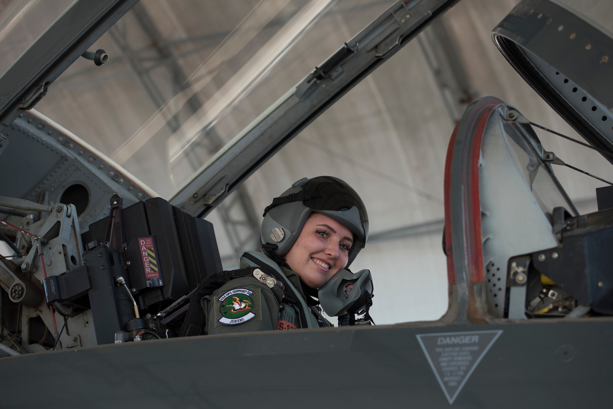 U.S. Air Force Airman 1st Class Brianna Lisner, 58th Fighter Squadron aerospace scheduler, smiles in the seat of a T-38 Talon June 7, 2018, at Eglin Air Force Base, Fla. After experiencing a few years as an enlisted member, Lisner plans to apply to the Air Force Academy in pursuit of her dream. (U.S. Air Force photo by Airman 1st Class Emily Smallwood)
