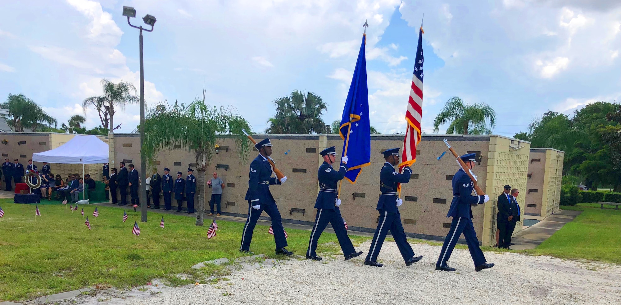 Loved ones and fellow Reserve Citizen Airmen paid respects as Master Sgt. William Posch was laid to rest with full military honors at Florida Memorial Gardens Thursday, June 21.  Air Force Reserve Master Sgt. William Posch, 36, Indialantic, Florida, was a pararescuemen assigned to the 308th Rescue Squadron providing combat rescue support for Inherent Resolve when he and seven Airmen were killed in an HH-60G Pave Hawk helicopter crash in Anbar Province, Iraq, March 15, 2018. Also in attendance were Maj. Gen. Derek P. Rydholm, Deputy to the Chief of Air Force Reserve, Headquarters U.S. Air Force Washington, D.C.; Maj. Gen. Ronald "Bruce" Miller, 10th Air Force commander; and Chief Master Sgt. James W. Loper, Command Chief both with the 10th Air Force, Naval Air Station Fort Worth Joint Reserve Base, Texas; as well as the 920th Rescue Wing commander, Col. Kurt A. Matthews and wing leadership. (U.S. Air Force photo by Maj. Cathleen Snow)