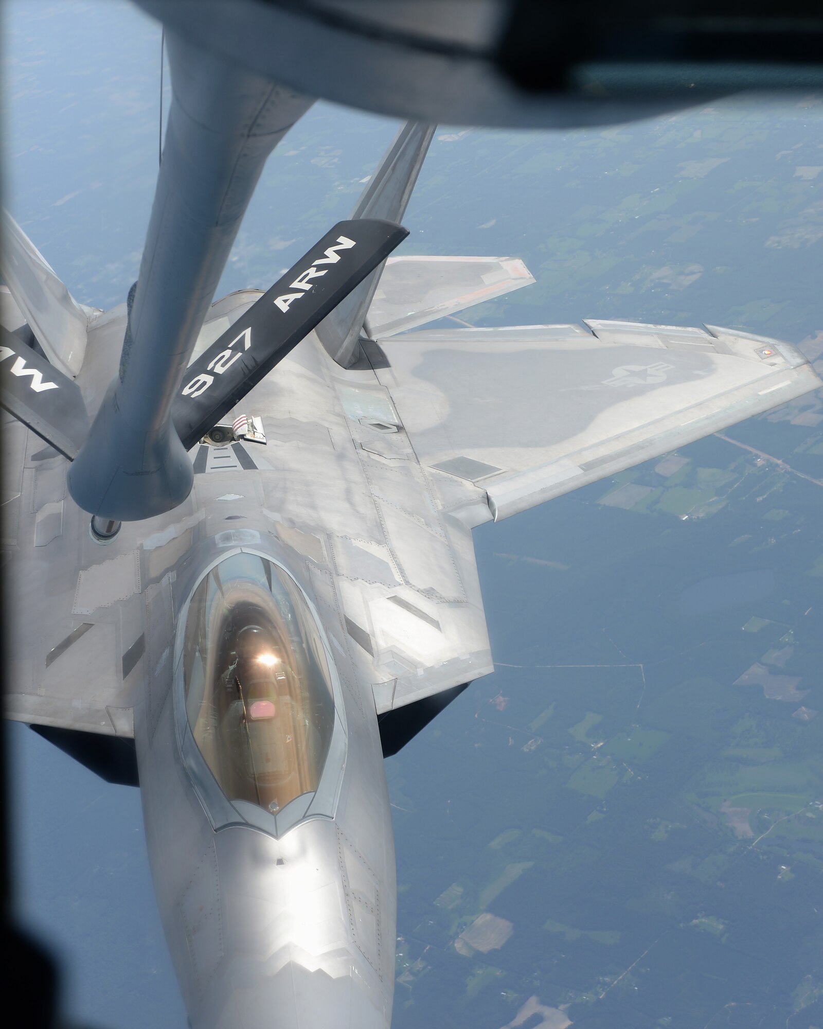 An F-22A Raptor assigned to Tyndall Air Force Base, Fla., prepares to be refueled by a KC-135 Stratotanker aircraft assigned to MacDill Air Force Base, Fla, June 18, 2018.
