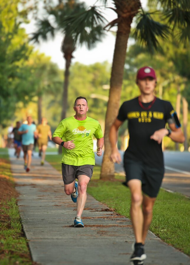 Marines run during the Famous Founders 5K aboard Marine Corps Air Station Beaufort June 15. The run was held by Marine Corp Community Services South Carolina as part of the Semper Fit Summer Challenge.