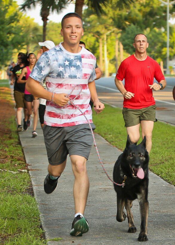 Marines run during the Famous Founders 5K aboard Marine Corps Air Station Beaufort June 15.