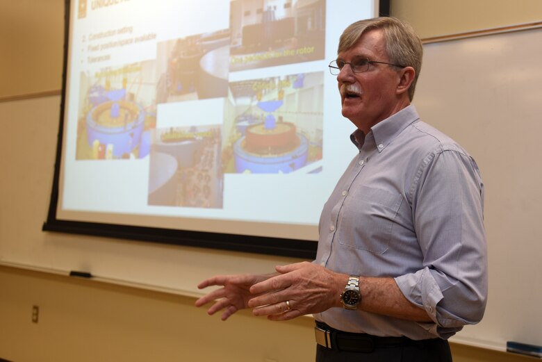 Jamie James, Nashville District Hydropower Rehabilitation Program manager, tells participants taking the Hydropower Acquisition Course June 19, 2018 in Nashville, Tenn., that the Corps of Engineers almost always retrofits, rehabs, repairs and modernizes because 40 percent of the hydropower units are more than 50 years old. (USACE Photo by Lee Roberts)