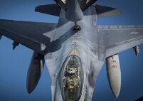 A U.S. Air Force pilot assigned to the 20th Fighter Wing flies an F-16CM Fighting Falcon above the Atlantic Ocean, June 19, 2018.