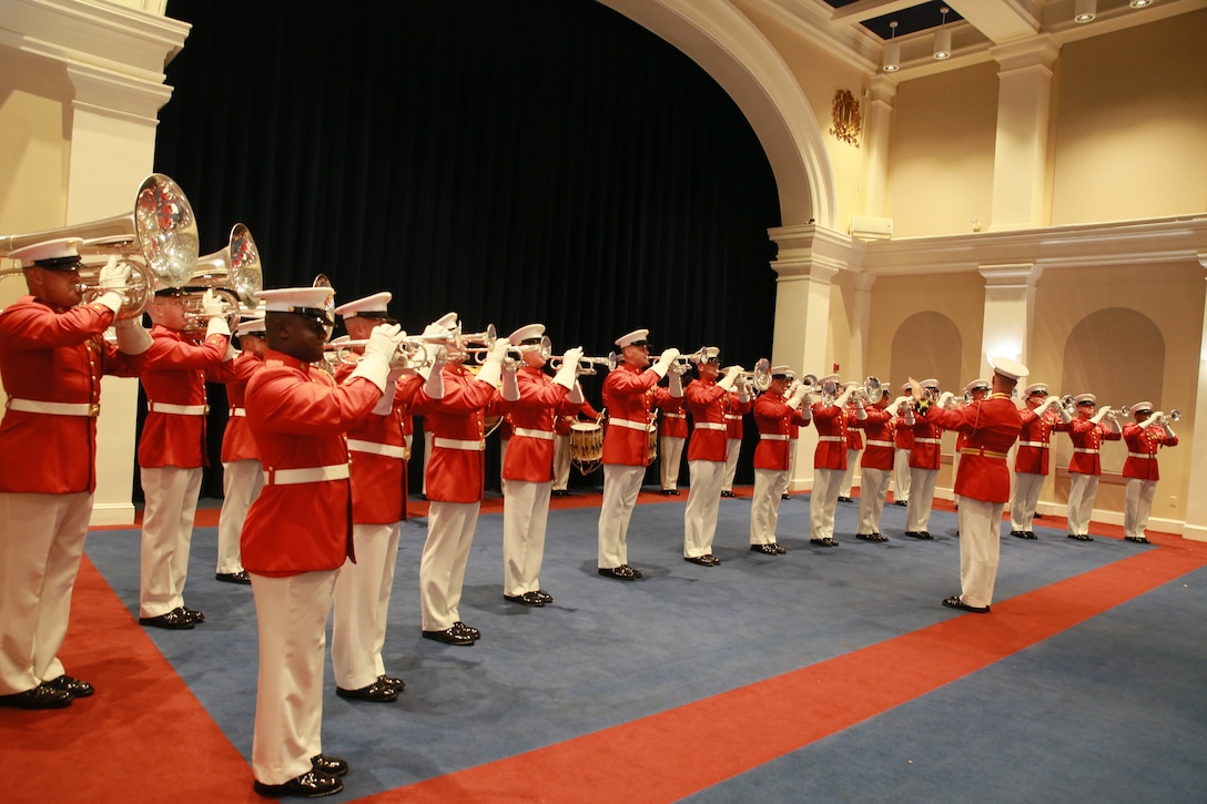 Marines with “The Commandant’s Own” U.S. Marine Drum & Bugle Corps, performs a musical ballad during a Friday Evening Parade at Marine Barracks Washington D.C., June 22, 2018. The guest of honor for the ceremony was the Secretary of the Navy, Richard V. Spencer, and the hosting official was the Commandant of the Marine Corps, Gen. Robert B. Neller.