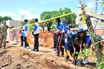 Salvadoran students arrange plants near the construction site of a new school building addition during Friendship Day at a Beyond the Horizon 2018 site in the area of Zacatecoluca, El Salvador, June 15. BTH 2018 is a humanitarian aid mission that brings construction and medical services to central American countries each year.