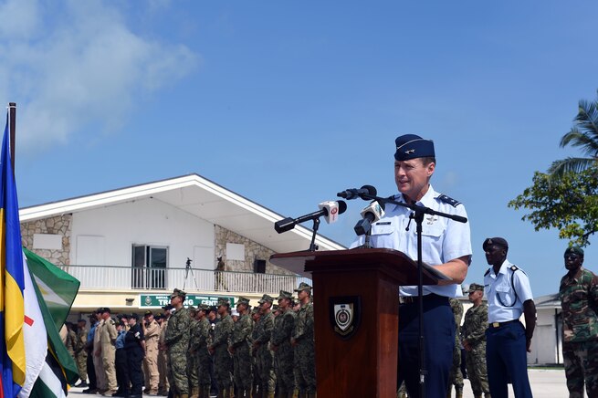 Maj. Gen. Robert M. Branyon speaks at podium.