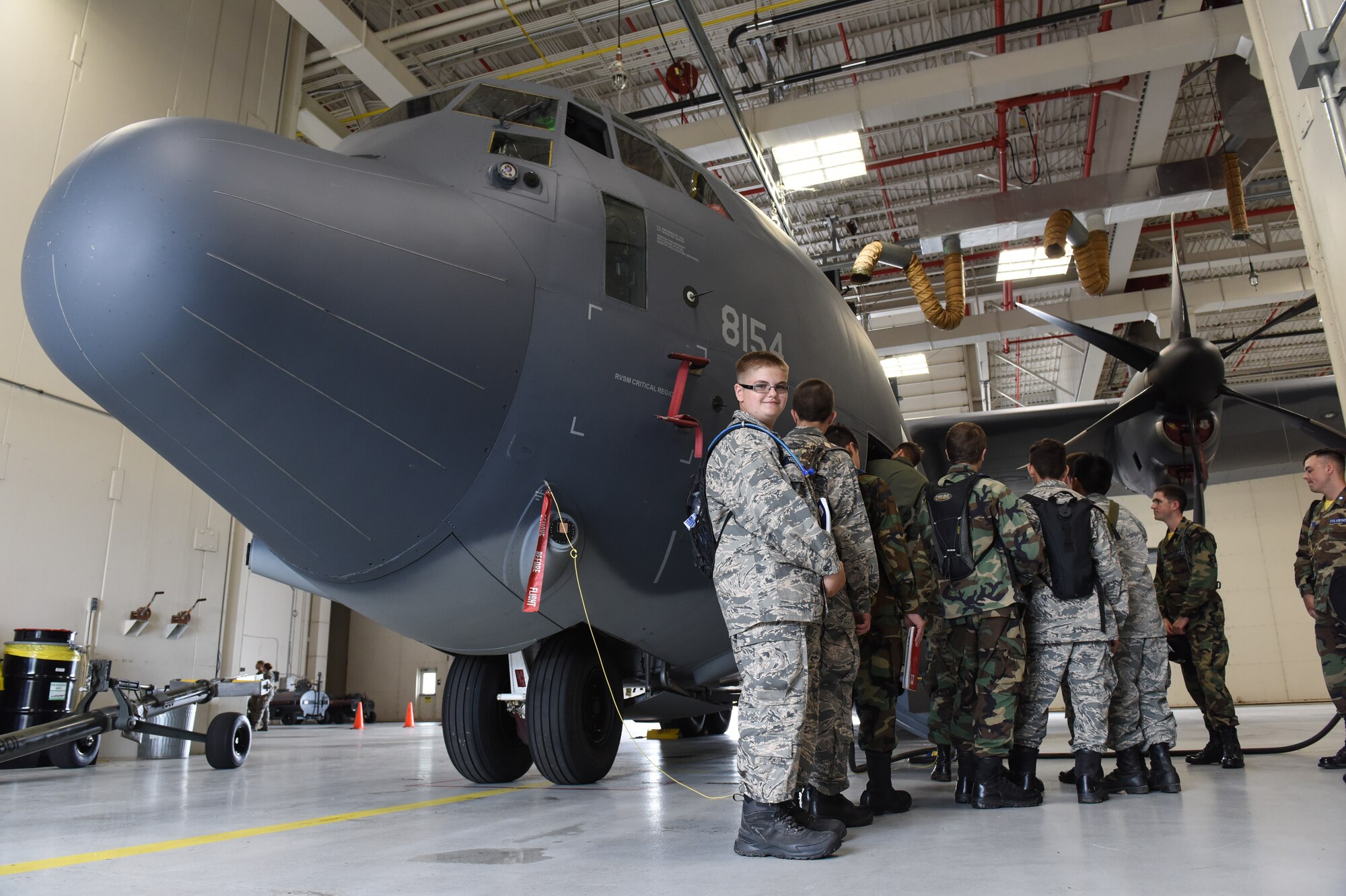 Civil Air Patrol cadets tour an EC-130SJ Super J aircraft during a visit to the 193rd Special Operations Wing.