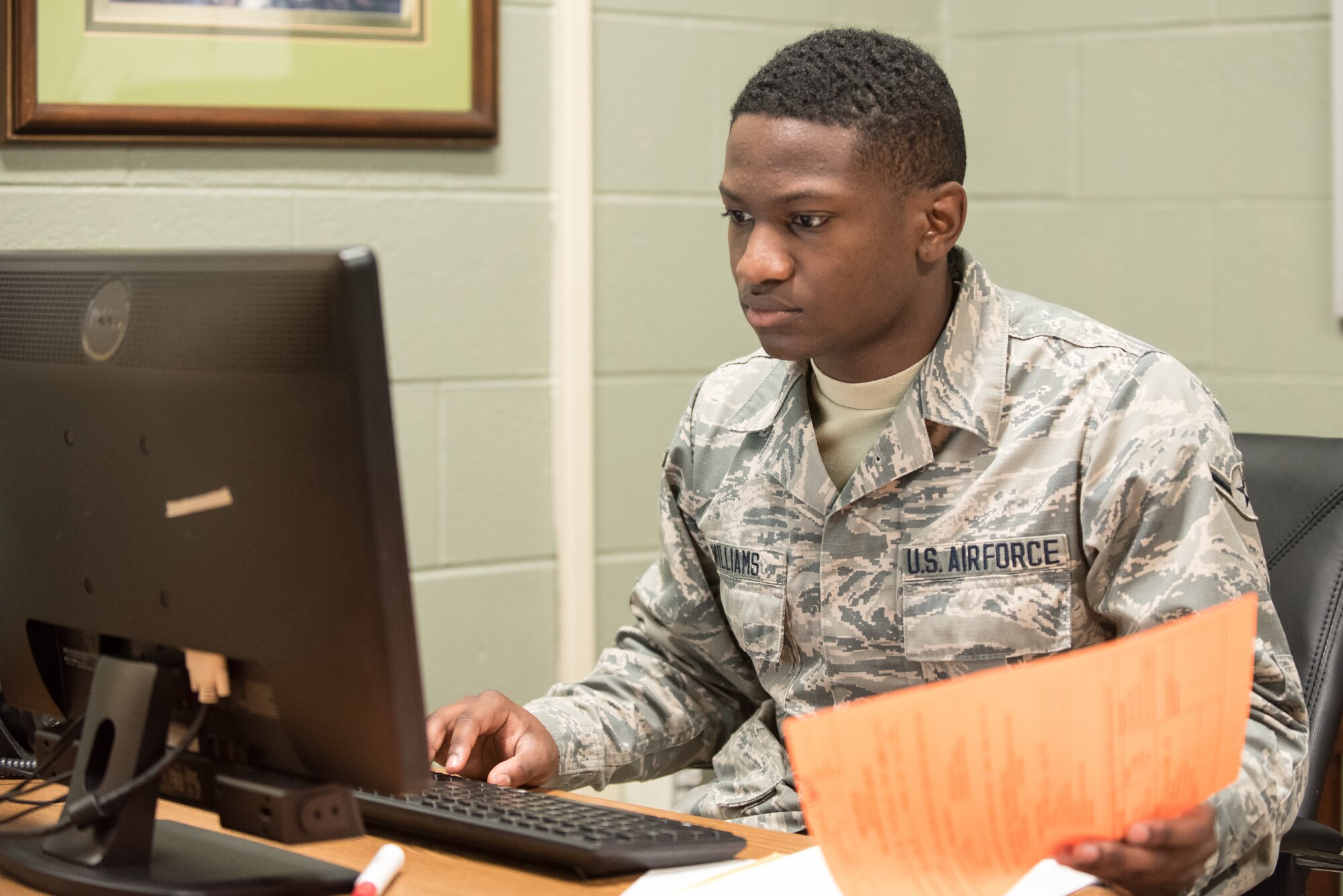 U.S. Air Force Airman Johan Williams, a medical administration specialist with the Kentucky Air National Guard’s 123rd Airlift Wing, inputs patient-care data at a health-care clinic being operated by the Air Guard and U.S. Navy Reserve at Breathitt County High School in Jackson, Ky., June 20, 2018. The Jackson clinic is one of four that comprised Operation Bobcat, a 10-day mission to provide military medical troops with crucial training in field operations and logistics while offering no-cost health care to the residents of Eastern Kentucky. The clinics, which operated from June 15-24, offered non-emergent medical care; sports physicals; dental cleanings, fillings and extractions; eye exams and no-cost prescription eye glasses. (U.S. Air National Guard photo by Lt. Col. Dale Greer)
