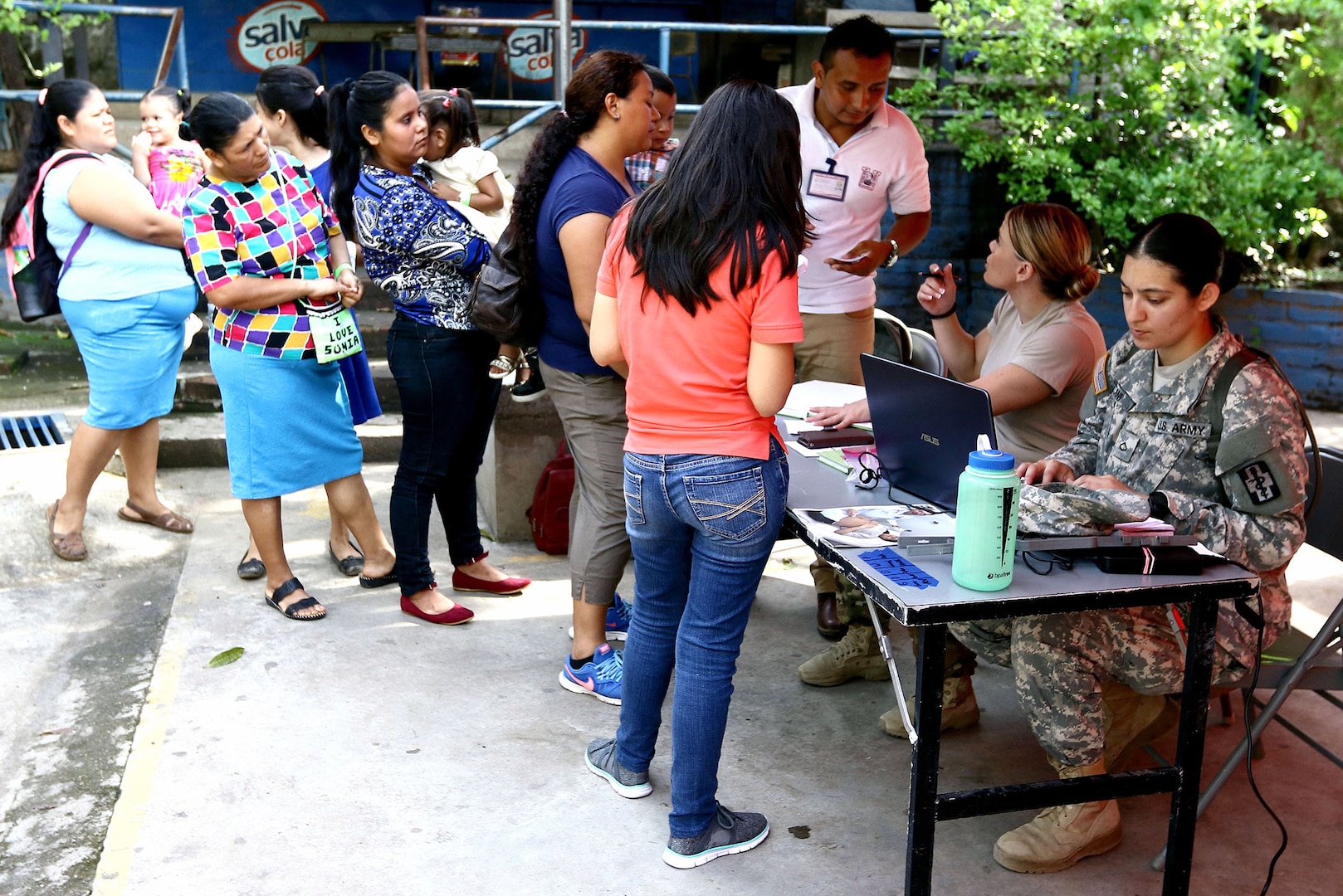 Medical staff from Combined Joint Task Force Hope check in local nationals during a Medical Readiness Training Exercise in Canton Espino Abajo as part of Beyond the Horizon 2018 May 28. Beyond the Horizon 2018 is a combined readiness exercise between U.S. Southern Command and El Salvador which provides medical campaigns and construction projects for several communities throughout the La Paz Department in the Central American country.
