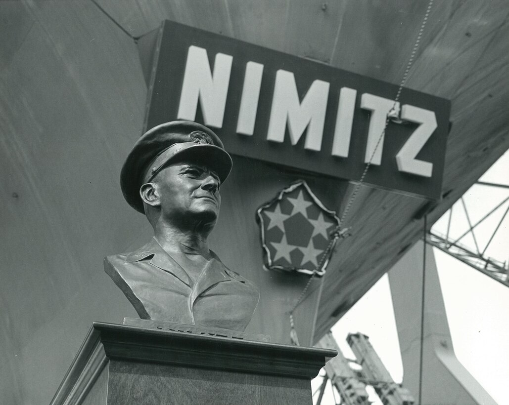 Bust of Fleet Adm. Chester W. Nimitz.