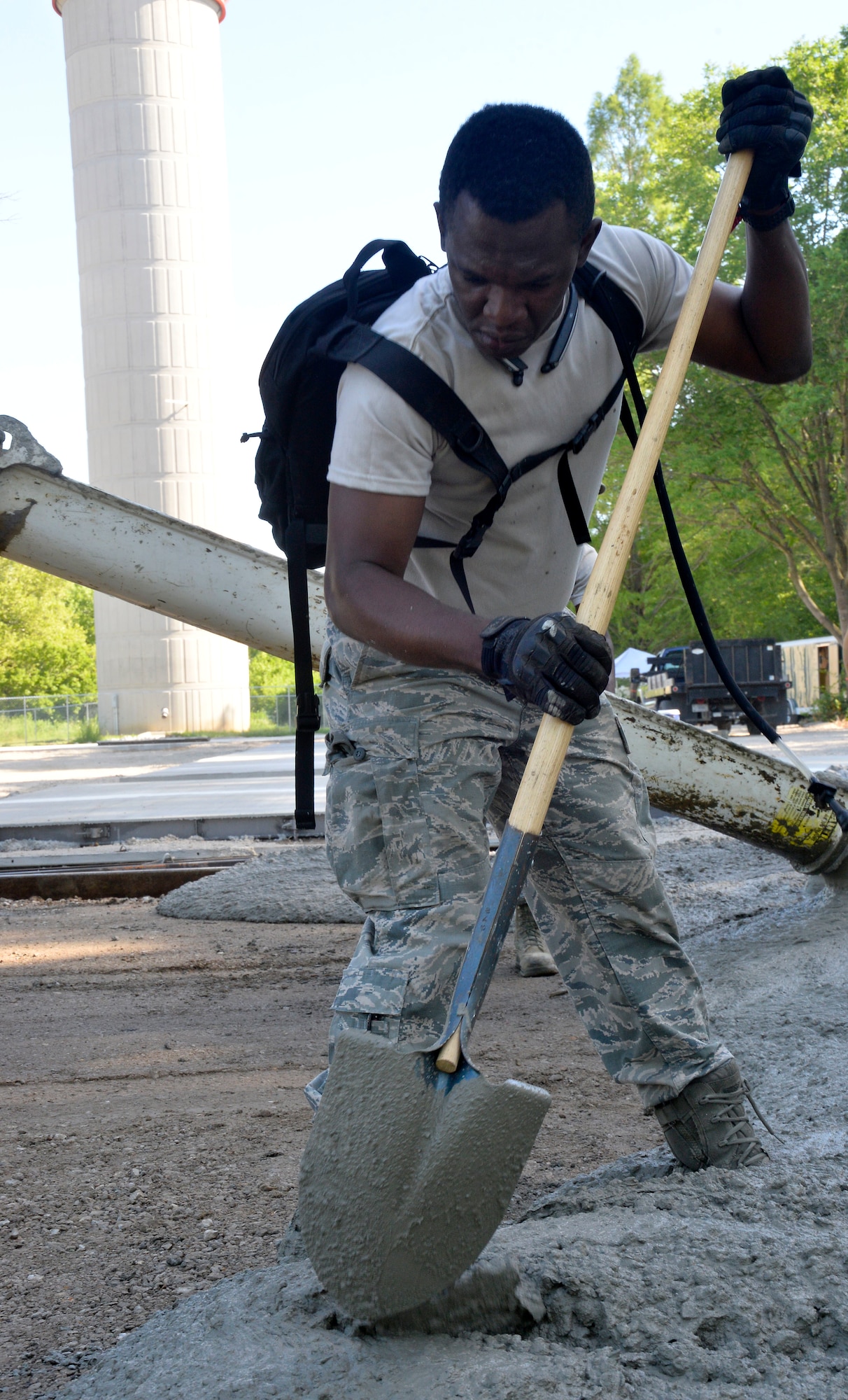375th Civil Engineer Squadron pours concrete for bare base exercise area.