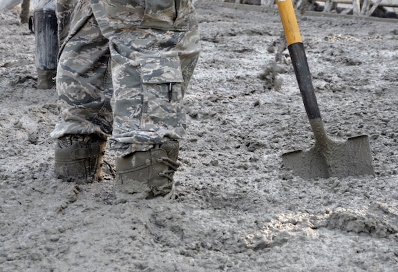 375th Civil Engineer Squadron pours concrete for bare base exercise area.