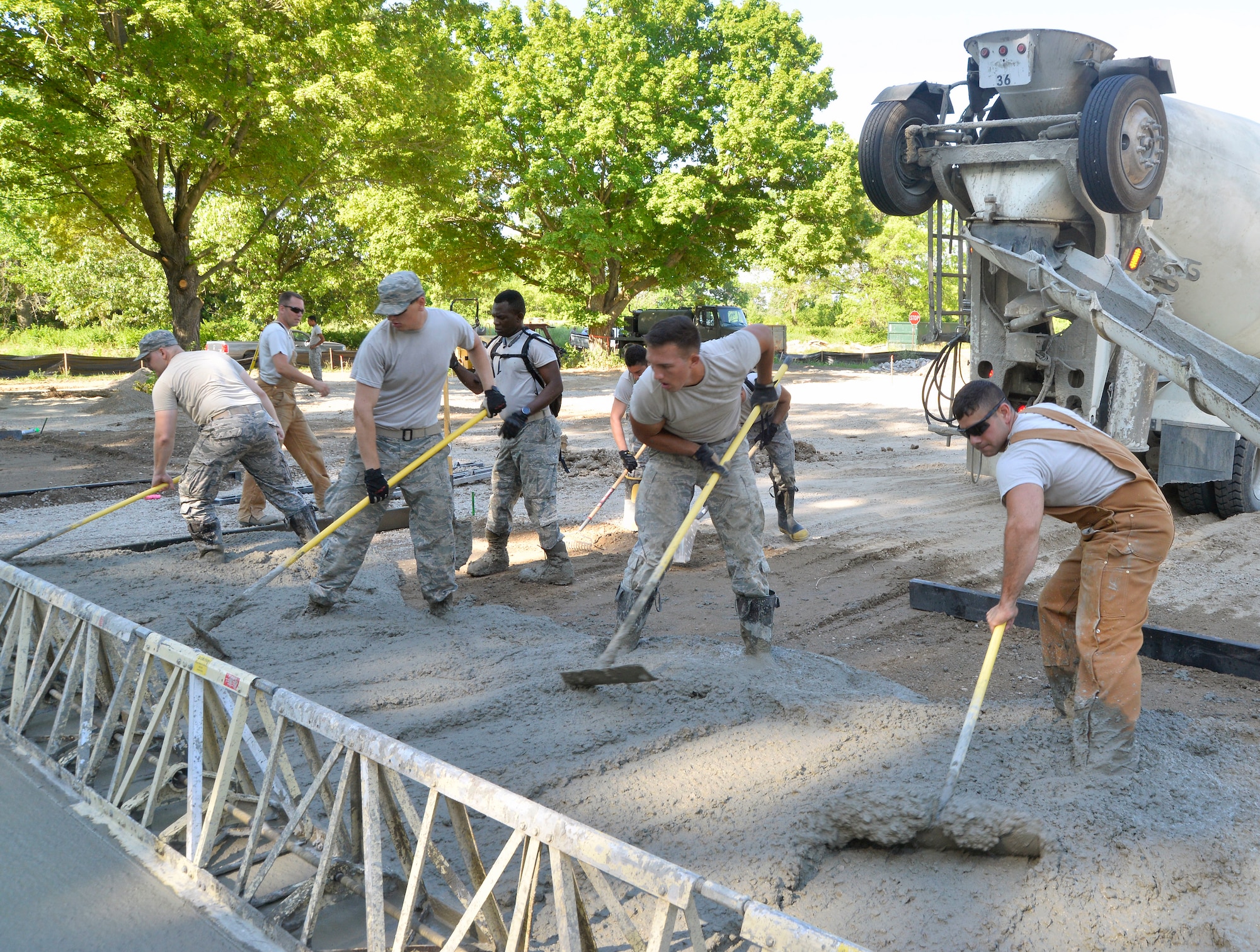 375th Civil Engineer Squadron pours concrete for bare base exercise area.