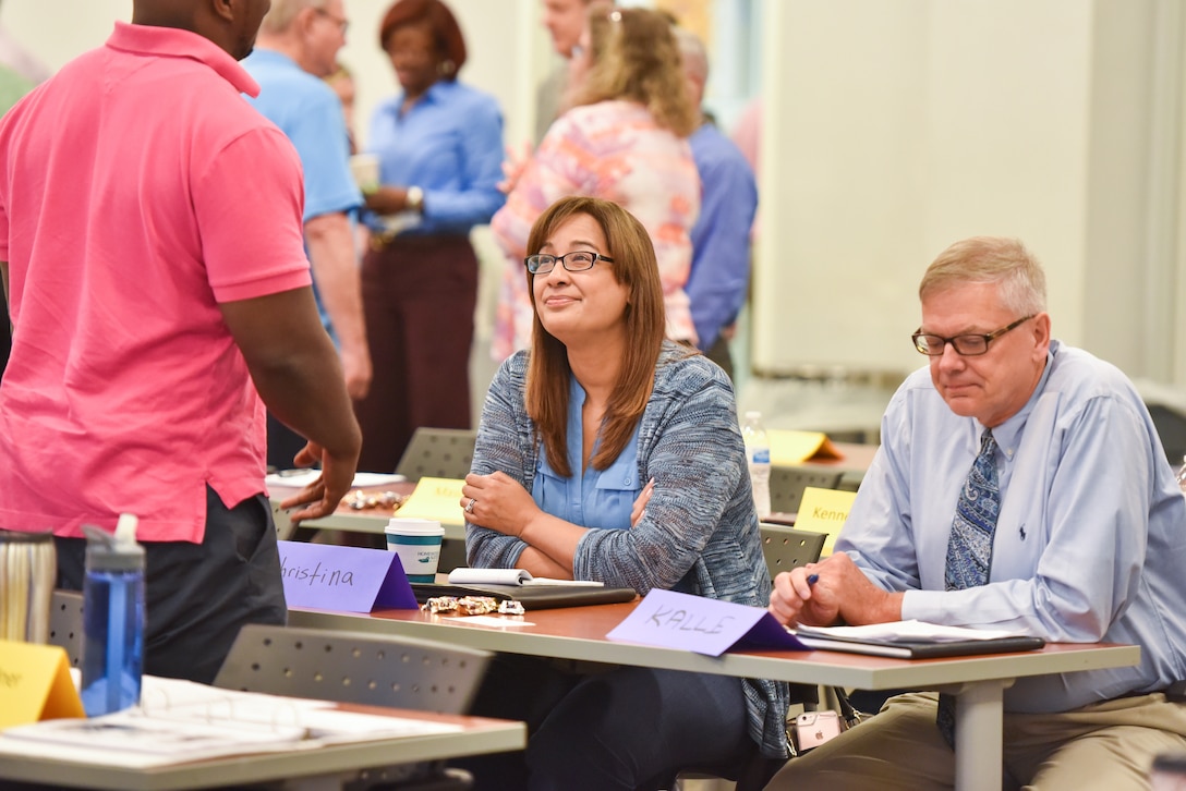 Defense Contract Management Agency personnel interact with colleagues from the Defense Contract Audit Agency during a DCMA Special Programs Workshop, June 6, 2018, at Fort Lee, Va., furthering collaboration between the agencies. (DCMA photo by Patrick Tremblay)