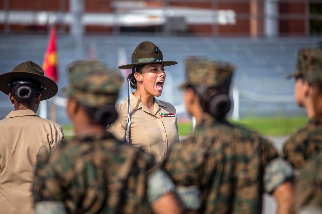 A drill instructor gives an order.