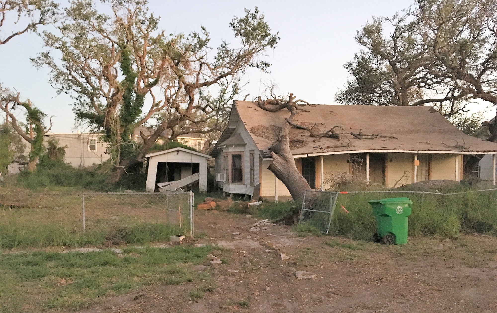 Most homes in Aransas Pass were seriously damaged, inside and out, by Hurricane Harvey in August 2017. Volunteers, like those from the 96th Flying Training Squadron, Laughlin Air Force Base, Texas, spent days, weeks, and months helping remove debris and restore homes like this one. (U.S. Air Force photo Maj. Jacob Hostetler, 96th FTS)