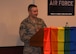 Staff Sgt. Paxton Eakin, 56th Logistics Readiness Squadron fuels distribution supervisor, speaks to audience members during the Pride Observation LGBTQ luncheon June 22, 2018. Eakin spoke on the struggles and experiences he faced while undergoing his transition since July 2014. (U.S Air Force Photo by Airman 1st Class Aspen Reid)