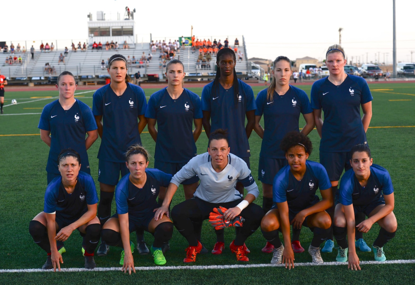 Team France as they get ready for action in the 2018 Conseil International du Sport Militaire (CISM) World Women's Football Championship on 25 June at Fort Bliss, Texas.  (Photo by PO2 Camille Miller, Released)