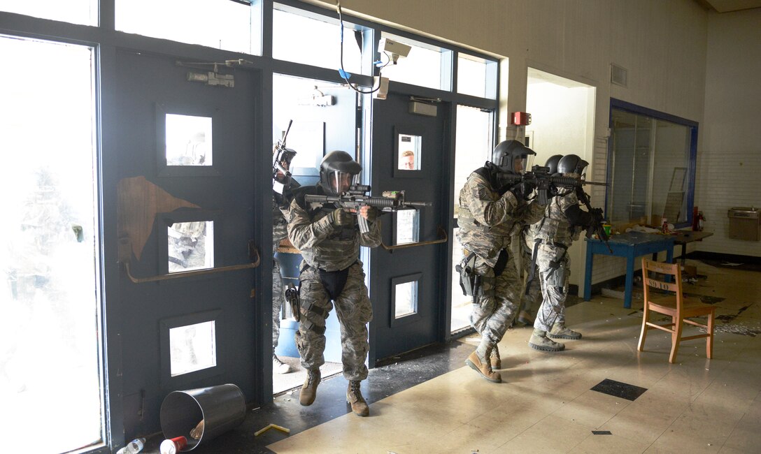 189th Security Forces Airmen participate in an active shooter exercise