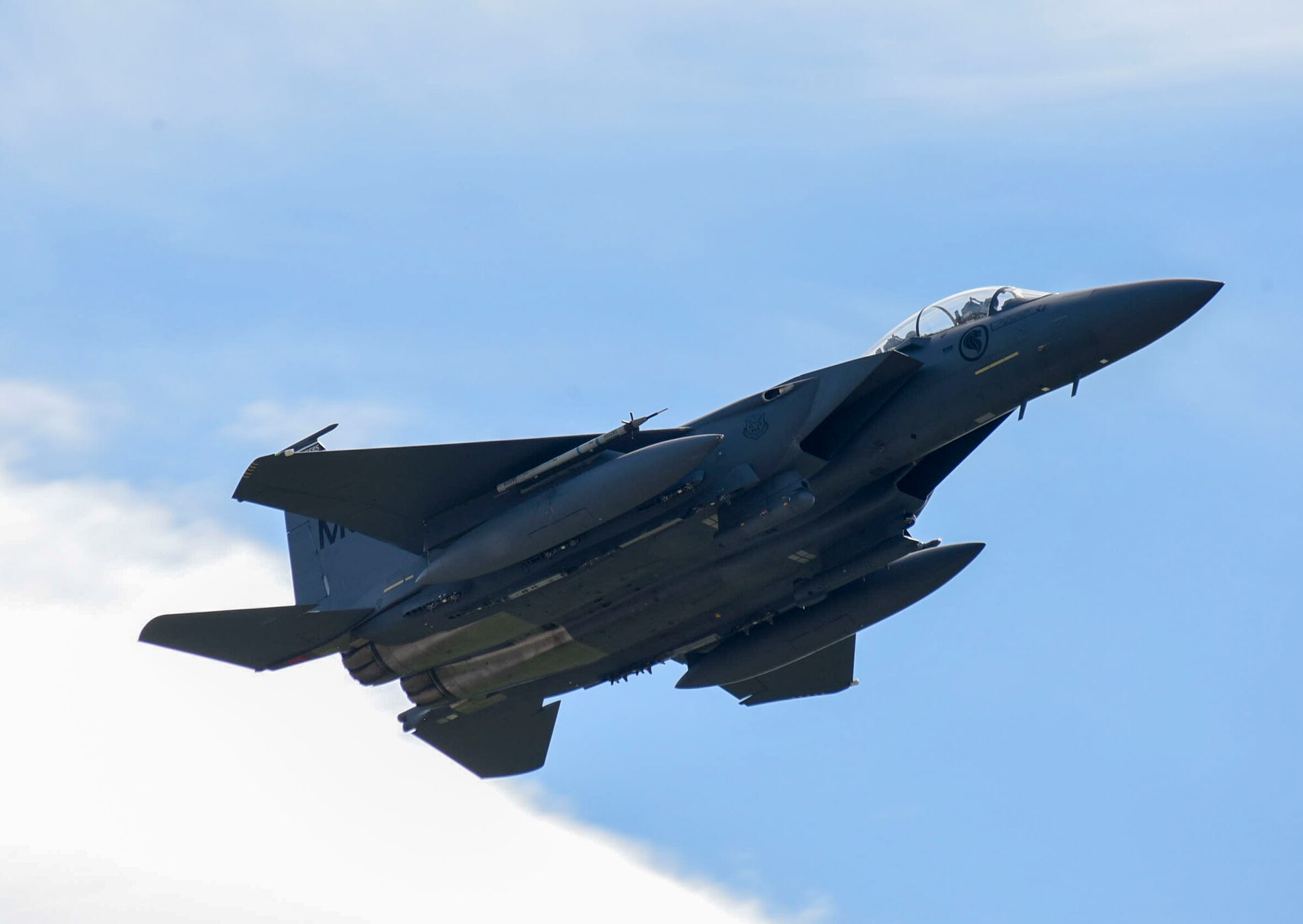 Image of a F-15E Strike Eagle takes off during Red Flag Alaska, June 21, 2018, at Eielson Air Force Base, Alaska. The 428th Fighter Squadron participated in Red Flag to further enhance combat adversary training skills. (U.S. Air Force photo by Senior Airman Alaysia Berry)