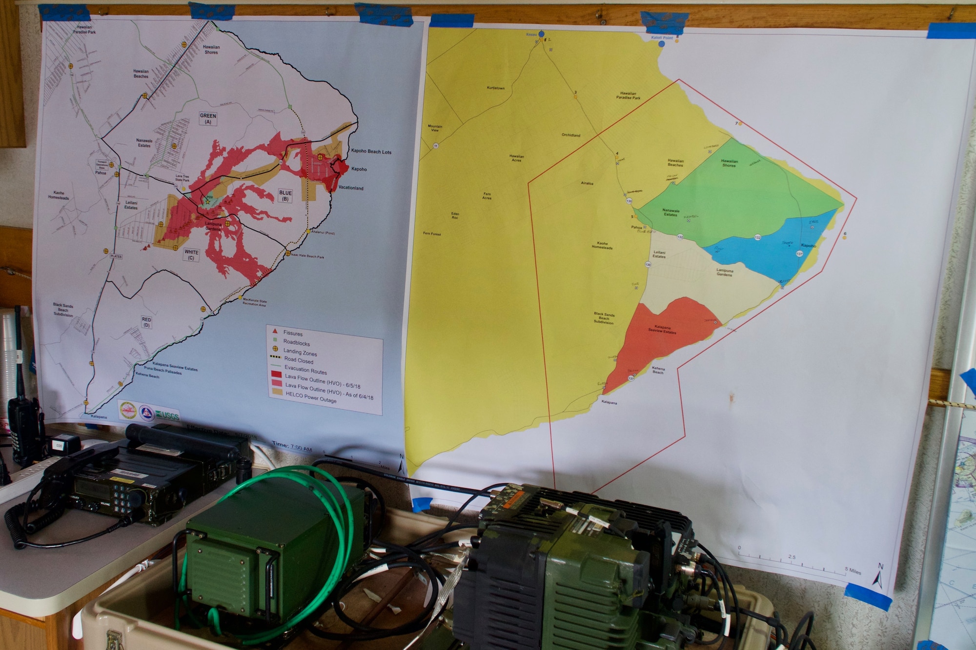 The picture shows a chart of the temporary flight restriction airspace which the 297th Air Traffic Controllers use to monitor aircraft in the TFR, June 8, 2018.