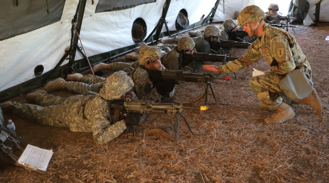 Soldiers train on the firing line.