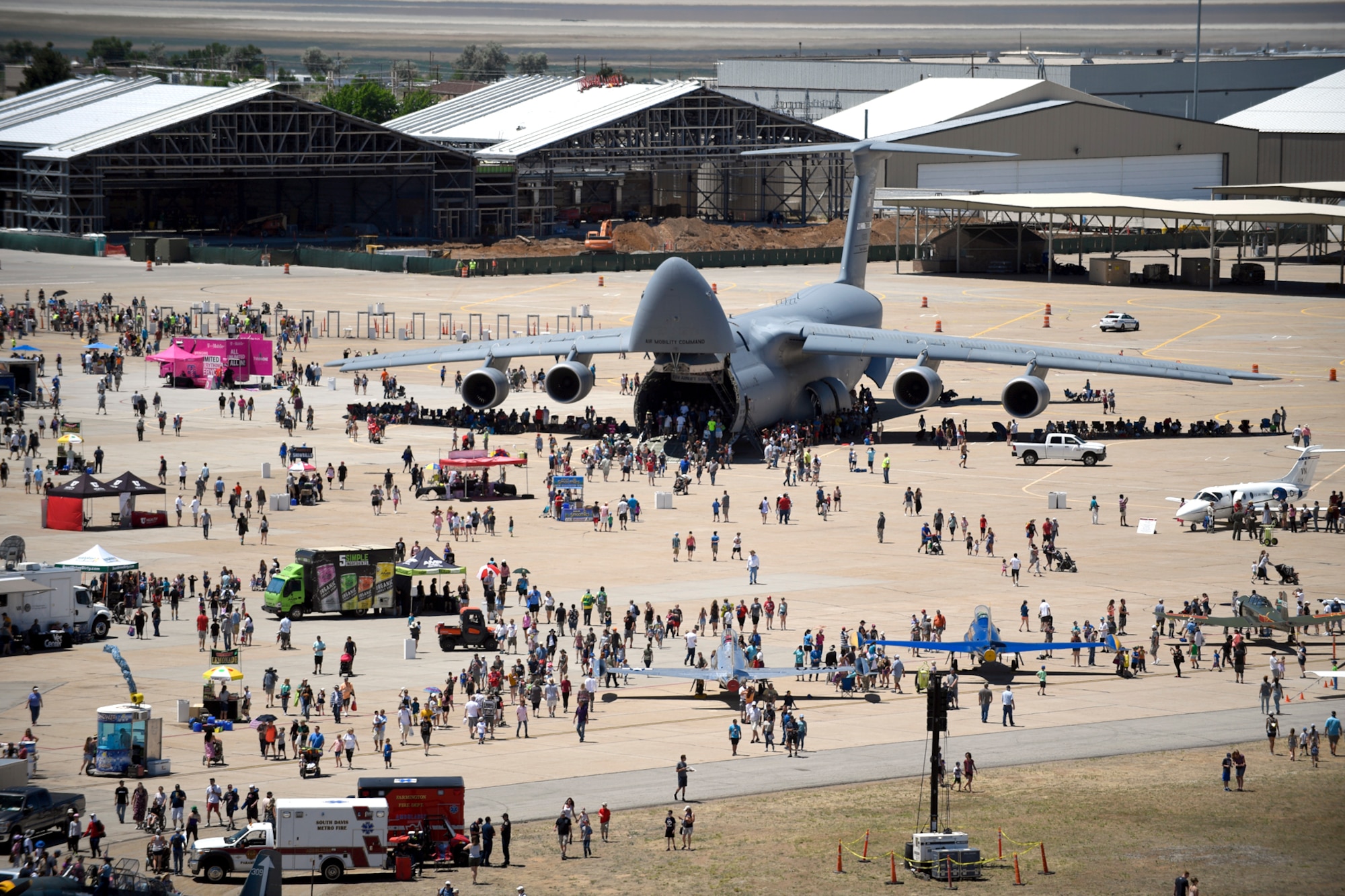 A C-5 Galaxy on display during the Warriors Over the Wasatch Air and Space Show June 24, 2018, at Hill Air Force Base, Utah. Air show visitors were able to walk "nose to tail" touring the  inside of the aircraft. (U.S. Air Force photo by Todd Cromar)