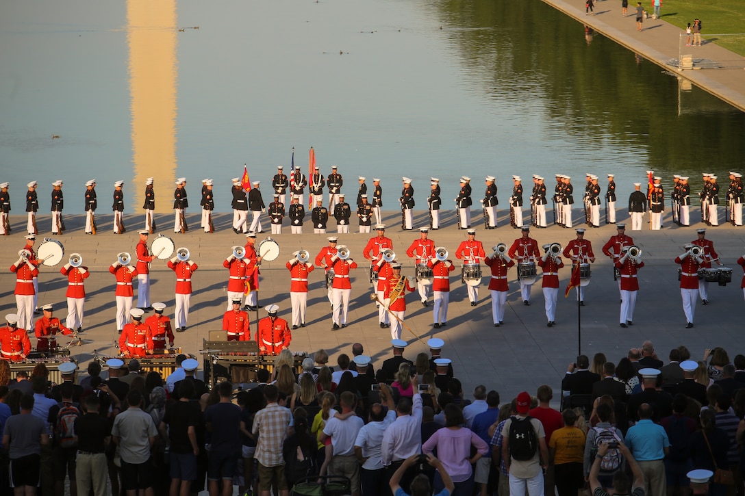 Marines with “The Commandant’s Own” Marine Drum & Bugle Corps prepare to perform a musical ballad during a Tuesday Sunset Parade at the Lincoln Memorial, Washington D.C., June 26, 2018. The guest of honor for the parade was the Honorable William McClellan Thornberry, Texas’ 13th Congressional District Congressman, and the hosting official was Lt. Gen. Steven R. Rudder, deputy commandant, aviation, headquarters Marine Corps. (Official U.S. Marine Corps photo by Cpl. Damon Mclean/Released)